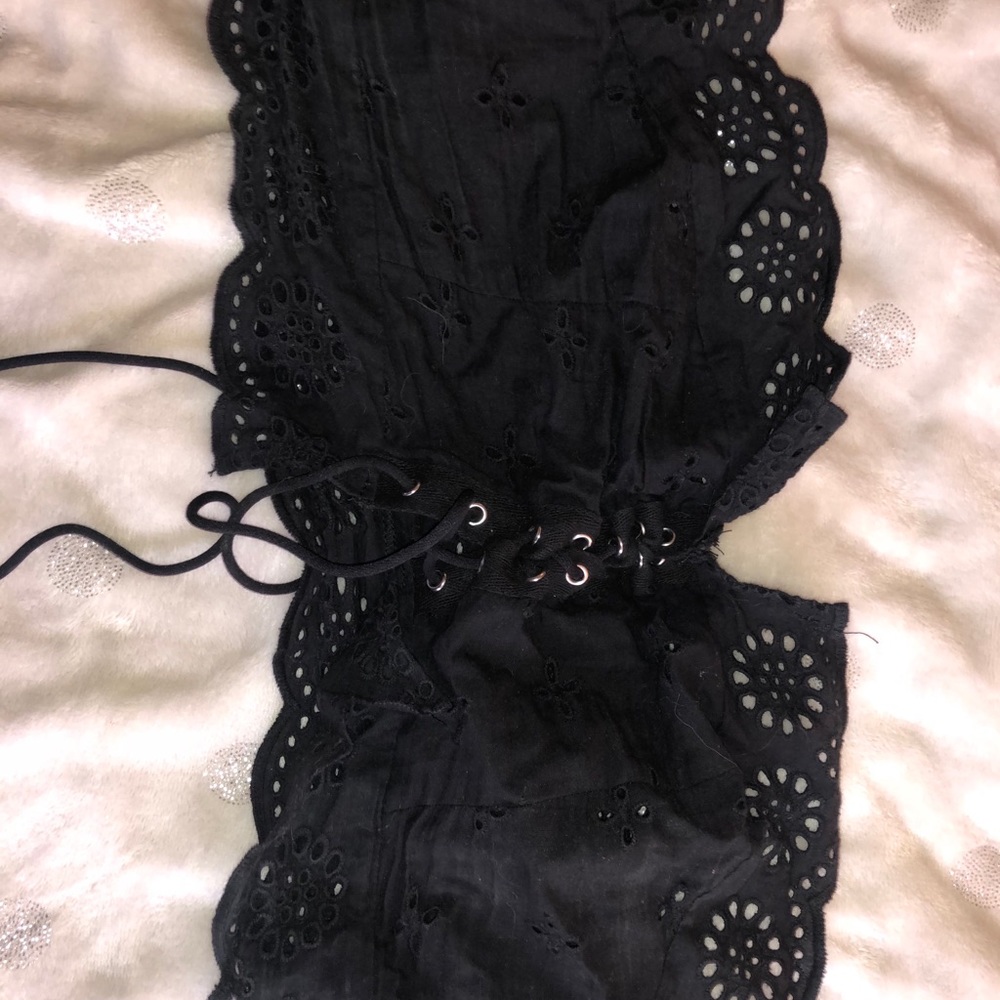 Black lace up crop top
